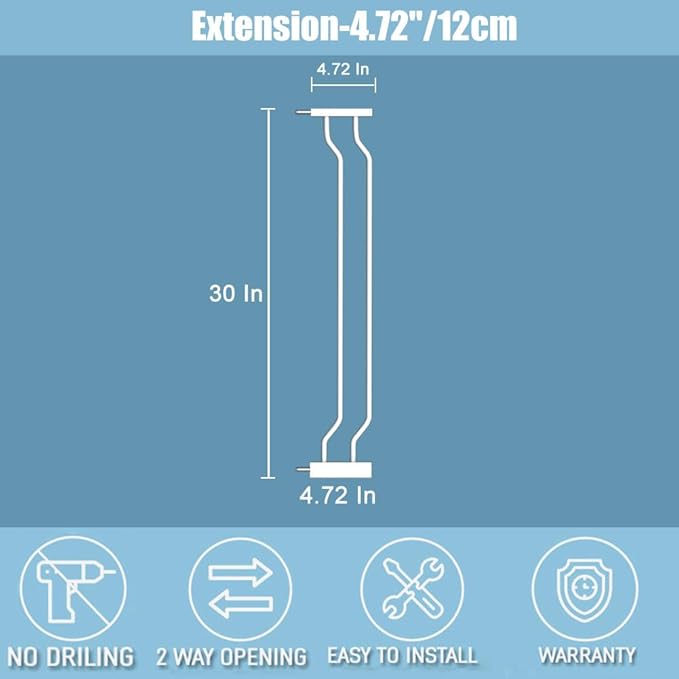 Extra Wide Baby Gate 4.72in Extensions Walk Through Baby Gate Pressure Mount Auto Close Child Safety Gates (White, Extension-4.72"/12cm)-PawvioPets