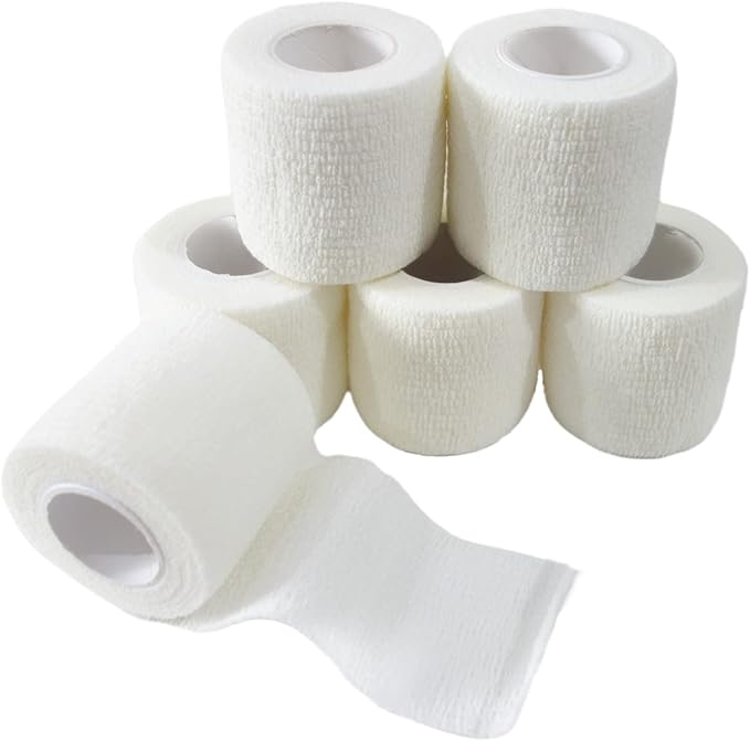6 Pack 2" x 5 Yards Self Adhesive Bandage Wrap Breathable Cohesive Vet Wrap for Pets, Elastic Self-Adherent Tape for Sports, Wrist, Ankle (White)-PawvioPets
