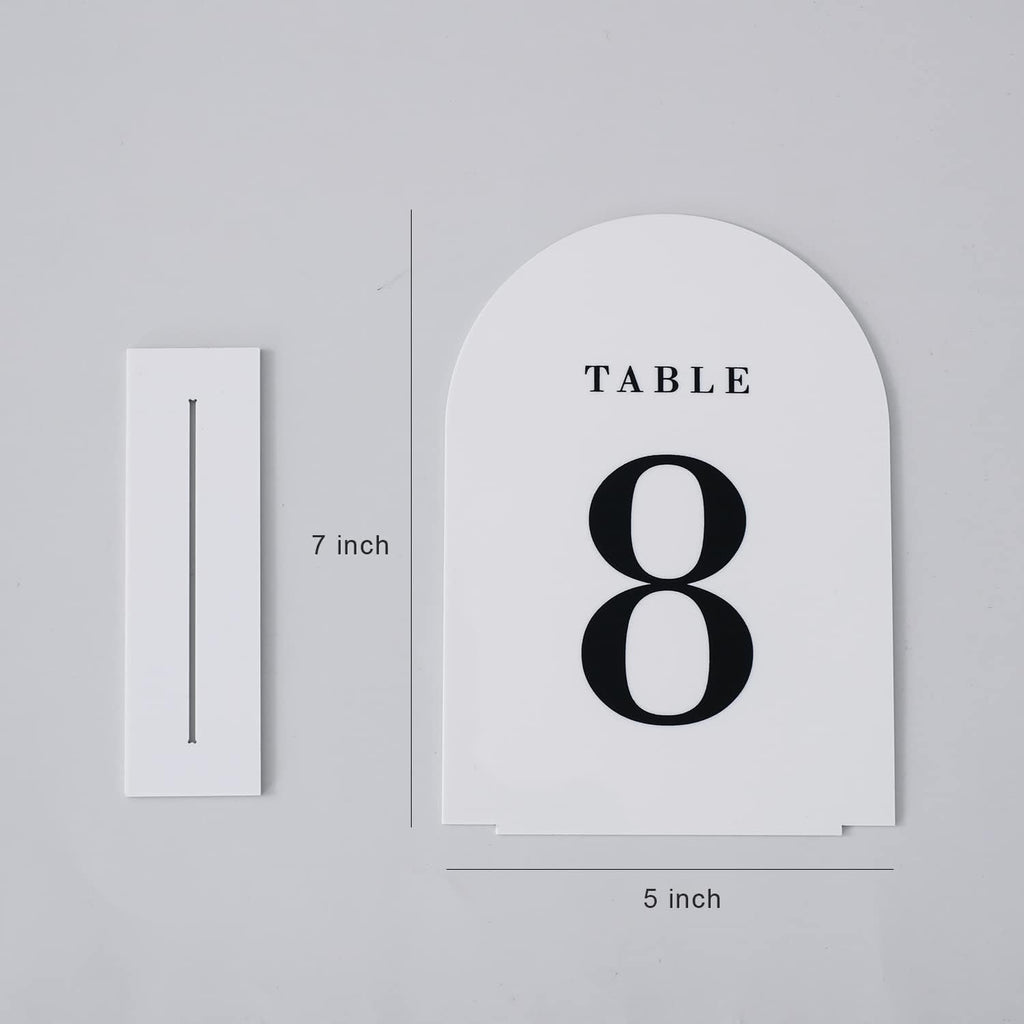 UNIQOOO White Arch Wedding Table Numbers with Stands 1-20, 5x7" Acrylic Signs and Holders, Perfect for Centerpiece, Reception, Decoration, Party, Anniversary, Event