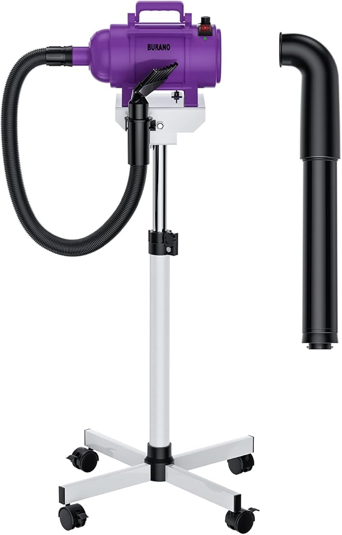 Burano Dog Dryer Stand, 4.3HP Variable Air Speed & Heat Pet Dryer with Stand, High Velocity Dog Pet Stand Grooming Dryer, Fluffy Dry-PawvioPets