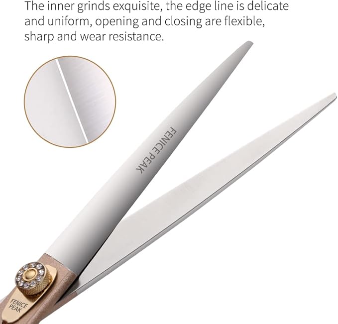 Fenice Peak 8‘’ Professional Dog Grooming Scissors Set Rose Gold 440C Stainless Steel Straight Thinning Curved Chunker Shears 4pcs Set for Pet Grooming Services Dogs and Cats-PawvioPets