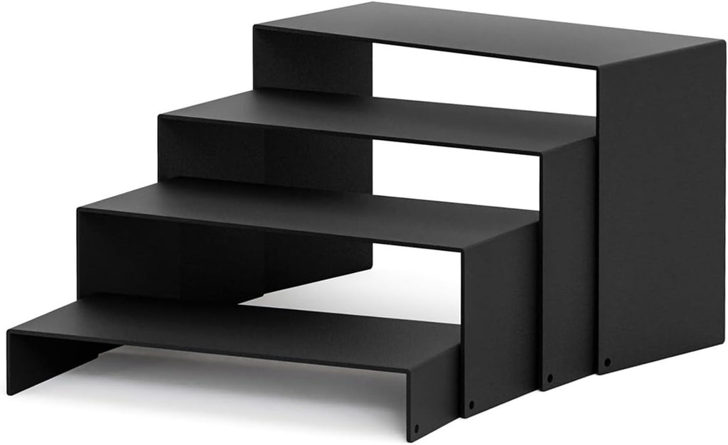 Black Matte Metal Display Stand,8 Pcs 2 Set Display Risers, Metal Rectangular Display Shelf for Showcase, Dessert, Toys, Perfume (8Pcs-Black, L7“x8”x9)