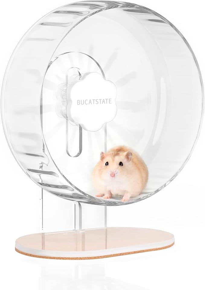 Bucatstate Hamster Exercise Wheel Super-Silent with Adjustable Base Dual-Bearing Cage Accessories Quiet Spinning Running Wheel for Dwarf Syrian Hamster Gerbils and Other Small Animals-PawvioPets
