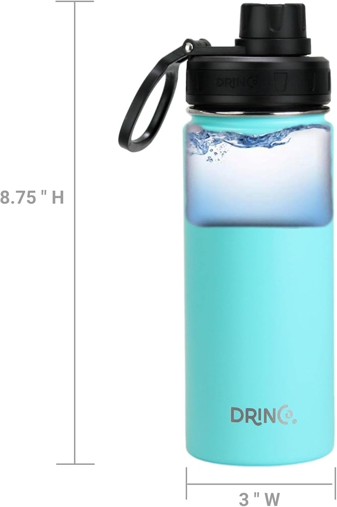 DRINCO Stainless Steel Water Bottle Spout Lid Vacuum Insulated Double Wall Water Bottle Wide Mouth (40oz 32oz 22oz 18oz 14oz) Leak Proof Keeps Cold or Hot (18 oz, 18oz Teal)-PawvioPets