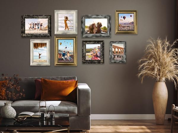 8x10 Picture Frames Set of 4- Rustic Retro Photo Frame with Real Glass Wall Mount and Tabletop Display Family Friends Wedding Gift