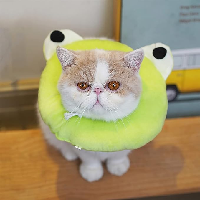 Adjustable Cat Recovery Collar Soft,Cute Pet E-Collar Neck Cone After Surgery Wound Healing Protective Cone Fit for Kitties, Small Dogs(ELC05-frog-m)-PawvioPets