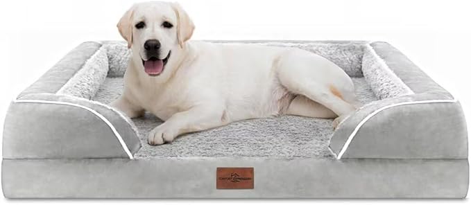Comfort Expression Jumbo Dog Bed for Extra Large Dogs, Waterproof Orthopedic Large Breed Dog Beds, PV Washable Dogs Sofa Bed with Removable Cover & Non-Slip Bottom(Jumbo,Grey White)-PawvioPets