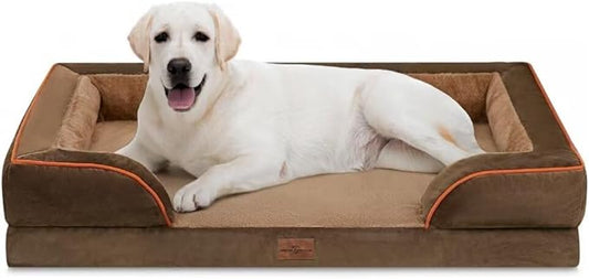 Comfort Expression Jumbo Dog Bed for Extra Large Dogs, Waterproof Orthopedic Dog Beds, PV Washable Sofa Bed, Large Breed Dogs Beds with Removable Cover & Non-Slip Bottom(Jumbo,Brown)-PawvioPets