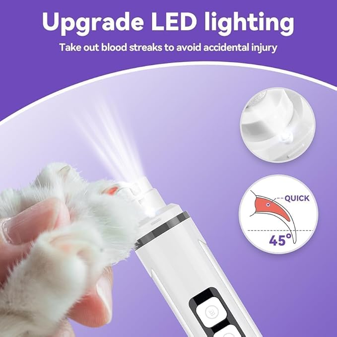 Dog Nail Grinder Quiet-2025 Release Ultra-Quiet Dog & Cat Nail Grinder with LED Light & Battery Display - Painless Nail Trimmer for Small to Large Pets, Thick Nails, and Sensitive Paws-PawvioPets