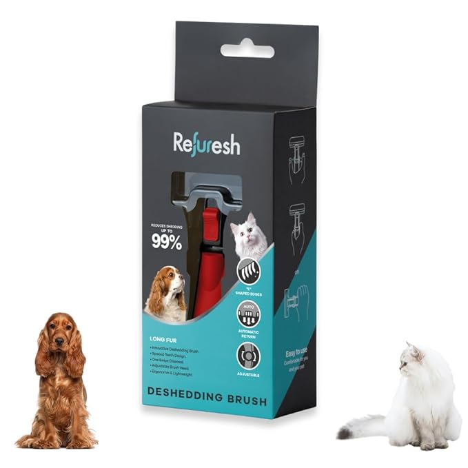 Deshedding Dog Brush for Long Hair (Small,Red) – Gentle Deshedding tool for Dogs & Cats – Reduces shedding, without damaging topcoat. Removes Loose Fur & Dead Undercoat.-PawvioPets