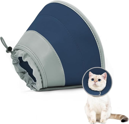 Cat Cone Collar Soft to Stop Licking, Adjustable, Foldable Lightweight Kitten Cones After Surgery Recovery for Cats & Kittens, Cat Cone Alternative (Solid Blue, S)-PawvioPets