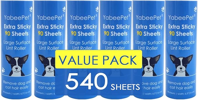 Extra Sticky Large Lint Roller Refills, 6.3'' Giant Lint Roller Refills for Pet Hair, Clothes&Furniture Cleaning, 540 Sheets in Total-PawvioPets