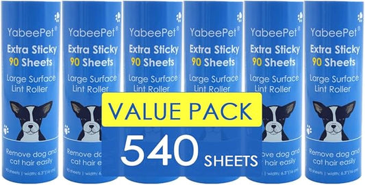 Extra Sticky Large Lint Roller Refills, 6.3'' Giant Lint Roller Refills for Pet Hair, Clothes&Furniture Cleaning, 540 Sheets in Total-PawvioPets