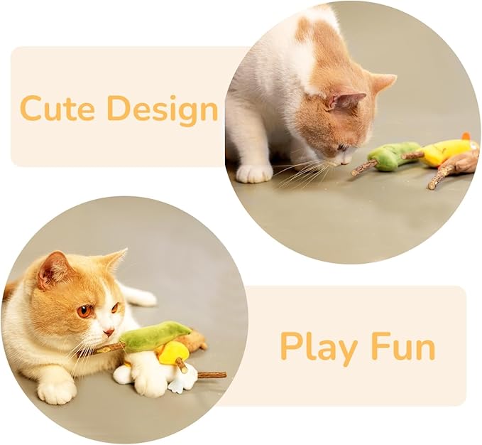 4-Piece Catnip Toys with Valerian Stick Catnip Toys with Various Cute Animal Styles, Plush Cat Toys for Indoor Cats, Cat Chew Toys Kitten Toys-PawvioPets