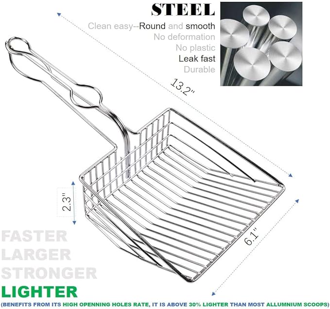 All Metal Litter Scoop, Solid Metal Sifter, Cat Litter Scoop Metal Jumbo, Cat Urine Scoop, Litter Scooper with Holder, Litter Scooper Holder, Jumbo Cat Litter Scoop Sifter Scooper Holder-PawvioPets