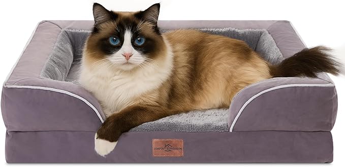Comfort Expression Small Dog Beds Waterproof Cat Beds Orthopedic Foam Sofa Beds for Small Dogs Comfy Pet Bed with Washable Removable Cover & Non-Slip Bottom(XX-Small,Purple)-PawvioPets