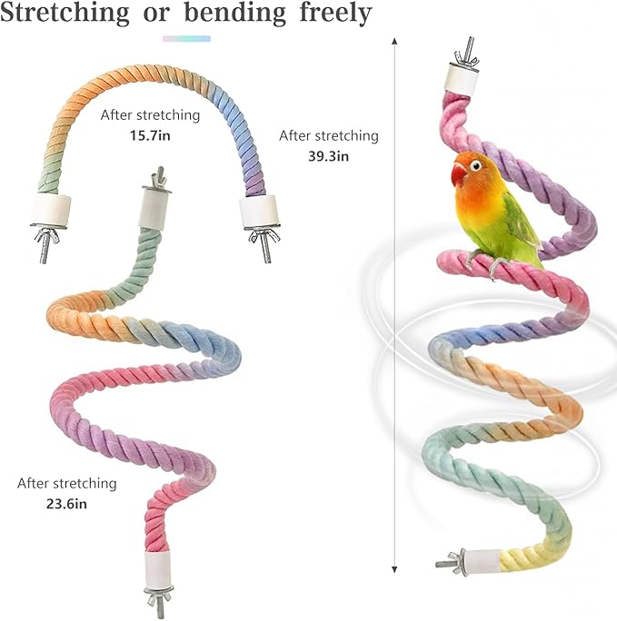3pcs Gradient Colorful Bird Rope Perch Stand,Bird Cage Climbing Rope Toys Accessories,Bendable Climbing,Parakeet Lovebirds Cockatiels Budgies Play (15.7'',23.6'',39.3''B)-PawvioPets