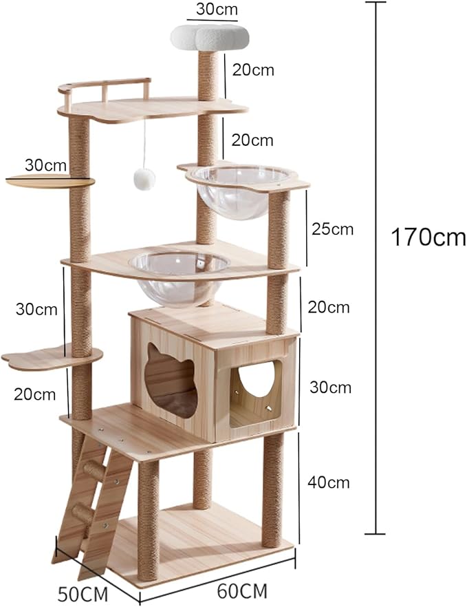 67-Inch Cat Tree for Indoor Cats Large Adult,Cat Tree Tower with Condo, Cat Stairs, 2 Bowl,14 Sisal Scratching Posts, Top Perch, with Padded Platform Bed,Toy Balls,Larg Large cat Tree.B12-PawvioPets