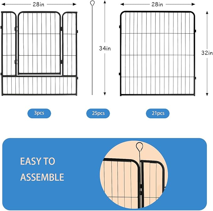 Dog Playpen,24 32 40 48 in(H) Pet Fence Outdoor for Rv Camping,Garden Fence Medium Animal Barrie for Yard,11Ft(L)-56Ft(L) Black Metal Temporary Fencing-PawvioPets
