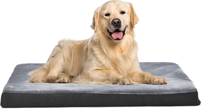 Amazon Basics Dog Bed with Cooling Gel Memory Foam, Pressure-Relief Support for Dogs up to 120lbs, Non-Slip Bottom, Machine Washable Cover, Giant Sized (50" x 34"), Grey-PawvioPets