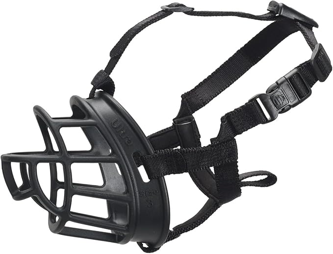 BASKERVILLE ULTRA MUZZLE - Patented Humane Design, Breathable, Dog can Pant and Drink, Adjustable, Padded, Training Muzzle for Medium-sized Dogs, Prevents Biting, Wildlife Scavenging (Size 4, Black)-PawvioPets