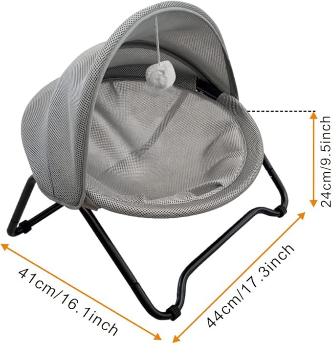 Cat Bed Cat Hammock Bed Elevated cat Bed, Comfortable and Breathable Pet Bed with Awning and Plush Toy, No-Tools Assemble, Cover Removable and Washable, Suitable for Indoor and Outdoor Use-PawvioPets