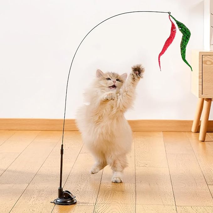 24 PCS Cat Worm Toy Zebra Print Feather Worm Teaser Refills Attachment Cute Cat Wand Replacement Interactive Wand Accessories for Fishing Pole Toy Teaser for Indoor Cats Kitten-PawvioPets