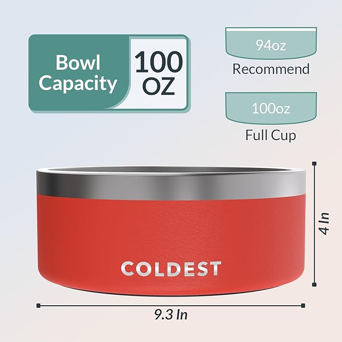 Coldest Dog Bowl - Anti Rust Metal, Non Slip, 3 Layers Insulated Stainless Steel Dog Bowls - Spill Proof & Heavy Duty - Water Bowl for Dogs, Cats & Pets, Dish Washer Safe (100 oz, Crimson Red)-PawvioPets