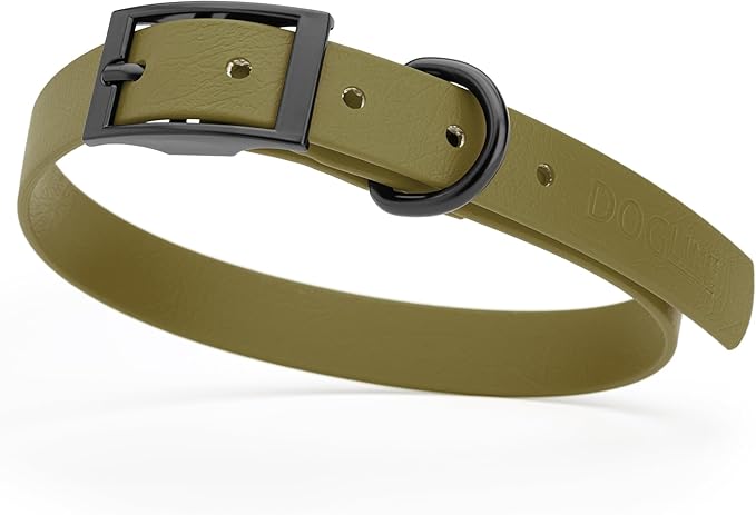 Dogline Biothane Waterproof Dog Collar Strong Coated Nylon Webbing with Black Hardware Odor- Proof for Easy Care Easy to Clean High Performance Fits Small Medium or Large Dogs, Olive Drab Green-PawvioPets