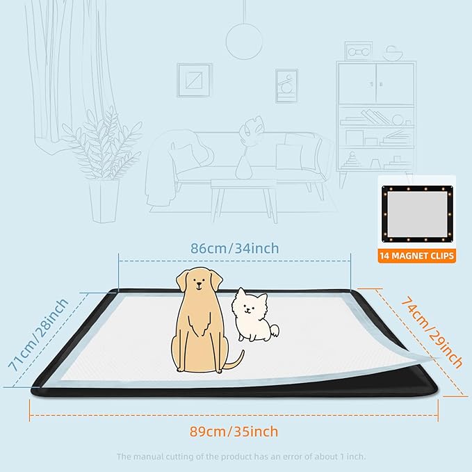 Dog Pee Pad Holder, Puppy Pad Holder, 14 Powerful Magnetic Clips, Indoor Dog Potty, Oxford Cloth Material, Fit 34x28 Pad, Black-PawvioPets