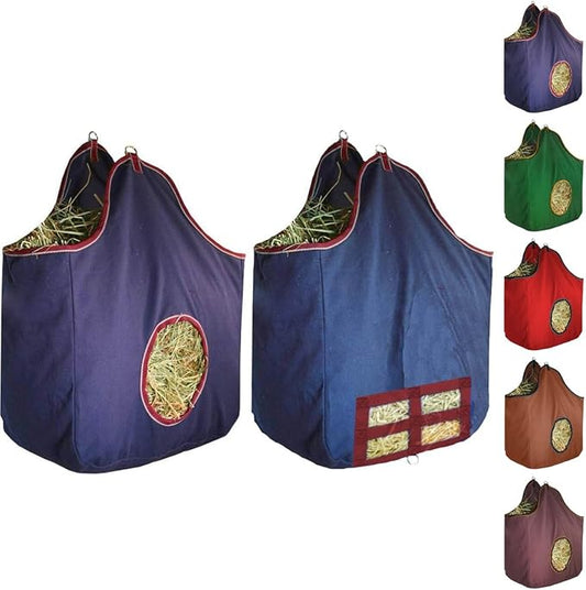 Derby Originals Large 24 OZ Canvas Horse Hay Bag 2 Sided Combo Design X Wide Gusset and 6 Month Warranty-PawvioPets