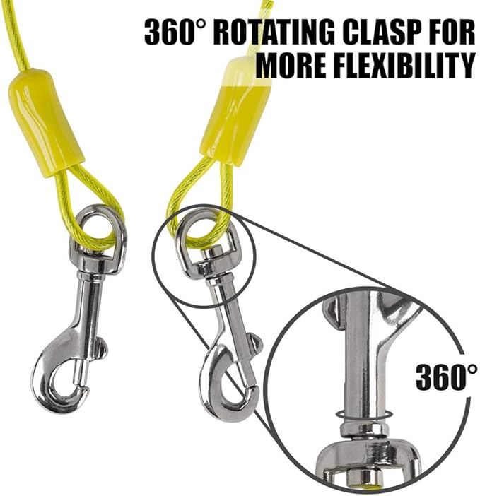 BV Dog Tie Out Cable 25 Feet - Heavy Duty Dog Lead Up to 35 Pounds - Reflective & Rust-Free with Quick Release Swivel Clips & 360° Rotating Clasp - Tangle-Free Dogs Runner for Yard (Yellow, Single)-PawvioPets