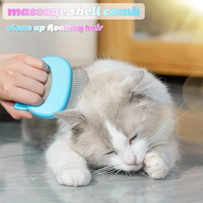 Cat Comb Pet Short Long Hair Removal Massaging Shell Comb Soft Deshedding Brush Grooming And Shedding Matted Fur Remover Massage Dematting Tool For Dog Puppy Rabbit (Blue)-PawvioPets