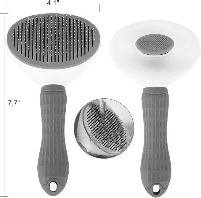 Depets Self Cleaning Slicker Brush, Dog Cat Bunny Pet Grooming Shedding Brush - Easy to Remove Loose Undercoat, Pet Massaging Tool Suitable for Pets with Long or Short Hair Gray-PawvioPets