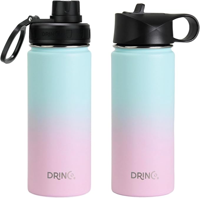 DRINCO Stainless Steel Water Bottle Spout Lid Vacuum Insulated Double Wall Water Bottle Wide Mouth (40oz 32oz 22oz 18oz 14oz) Leak Proof Keeps Cold or Hot (18 oz, 18oz Macaron)-PawvioPets