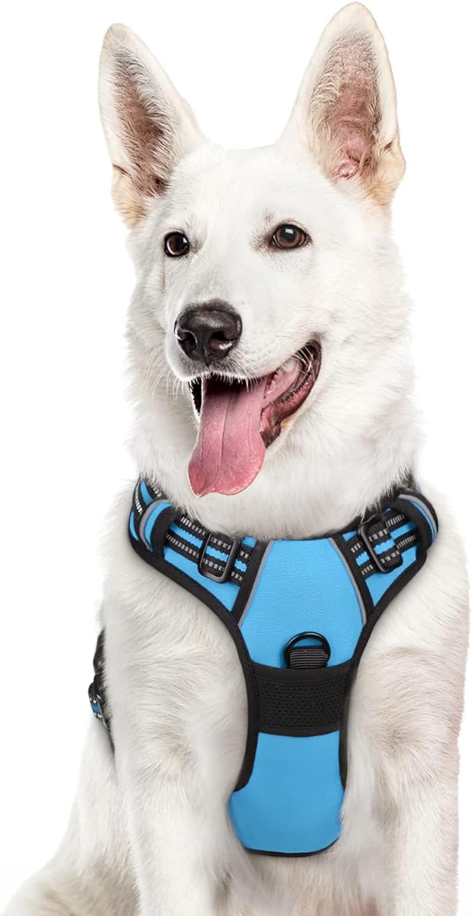 Eagloo Dog Harness Large Breed, No Pull Service Vest with Reflective Strips and Control Handle, Adjustable and Comfortable for Easy Walking, No Choke Pet Harness with 2 Metal Rings, Sky Blue, XL-PawvioPets