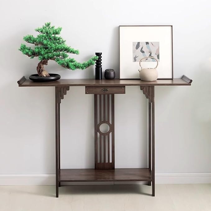 Console Table with Storage Shelves, 2 Tiers L 40.1” Narrow Sofa Table with Drawers, Bamboo Entryway Table for Small Spaces, Living Room Hallway Foyer Corridor Wood Entry Table-PawvioPets