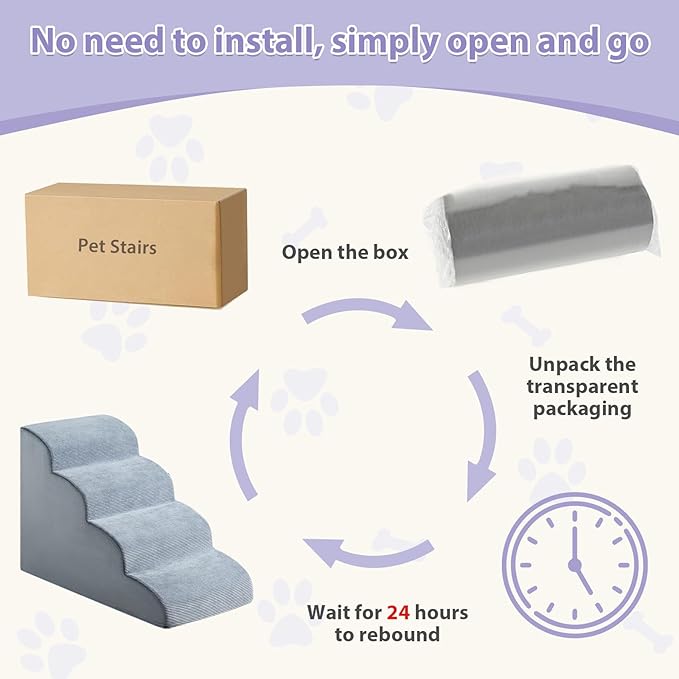 Dog Steps for Bed, 4-Steps Dog Ramp for Bed, Pet Stairs with Highly Supportive Foam and Non-Slip Bottom, Dog Stairs for Large Dogs and Medium Dogs (High 19.7 Inch), Grey-PawvioPets