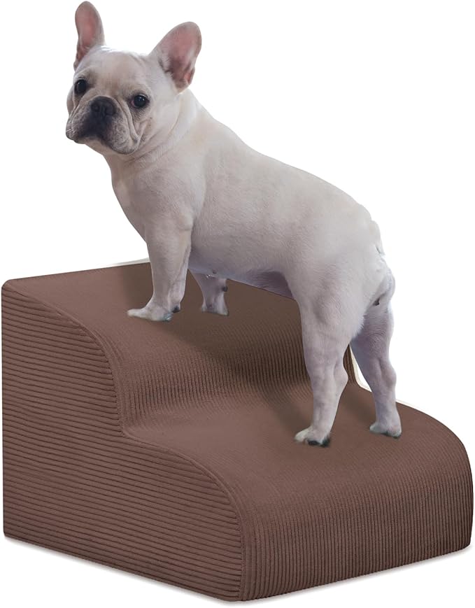 Dog Stairs & Steps for High Beds, 2 Steps High Density Foam Waterproof Dog Ramp for Small Dogs and Cats, Pet Stairs with Washable Cover for Bed, Couch, Sofa and Car, Coffee (H: 11.8")-PawvioPets