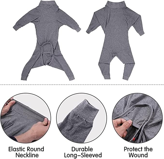 Dog Recovery Suit, Abdominal Wound After Surgery Wear, Prevent Licking Wounds, E-Collar & Cone Alternatives, Long Sleeve Postoperative Shirts Dog Bodysuit Prevent Shedding(Small, Grey)-PawvioPets