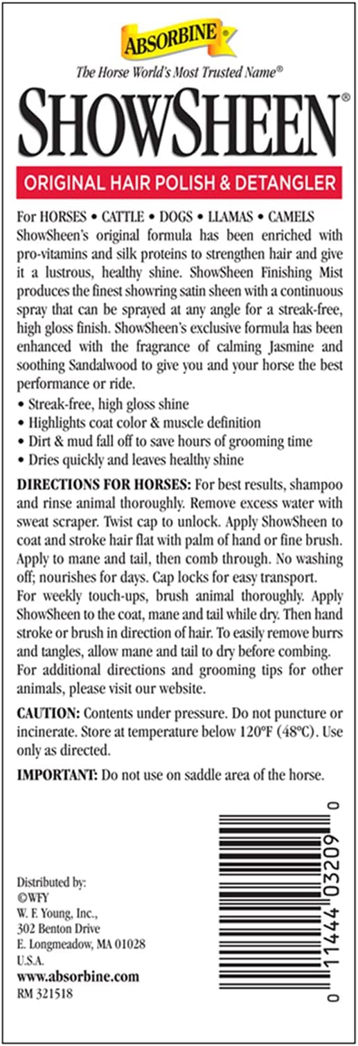 Absorbine ShowSheen Finishing Mist, Streak-Free Shine for Horses, Dogs, Livestock, 15oz-PawvioPets
