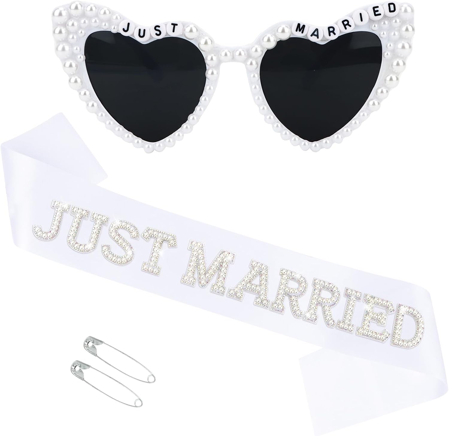 White Bride Sash & Heart Sunglasses Set Bachelorette Party Decorations Bridal Shower Engagement Party Decorations