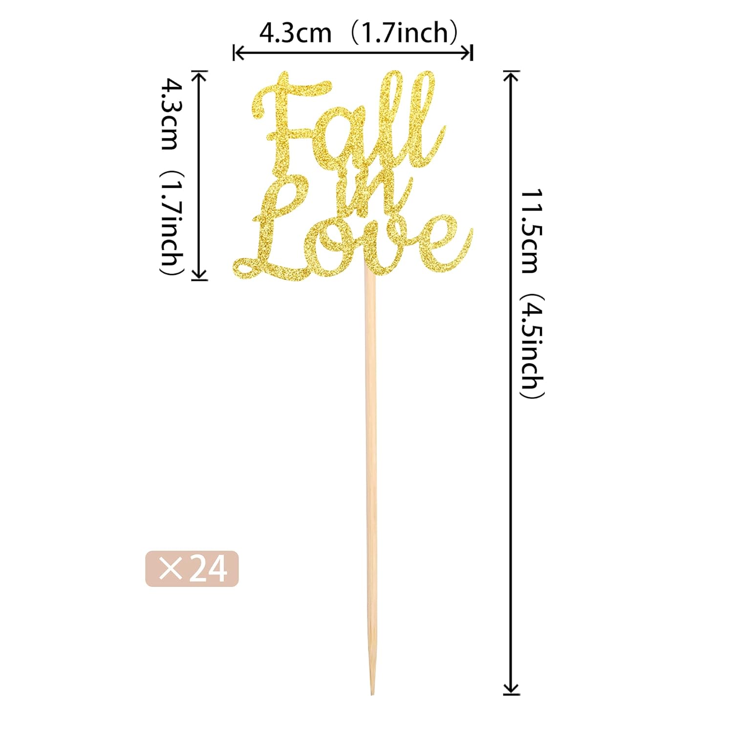 24 PCS Fall in Love Cupcake Toppers Glitter Bridal Shower Cupcake Picks Wedding Engagement Anniversary Birthday Party Cake Decorations Supplies