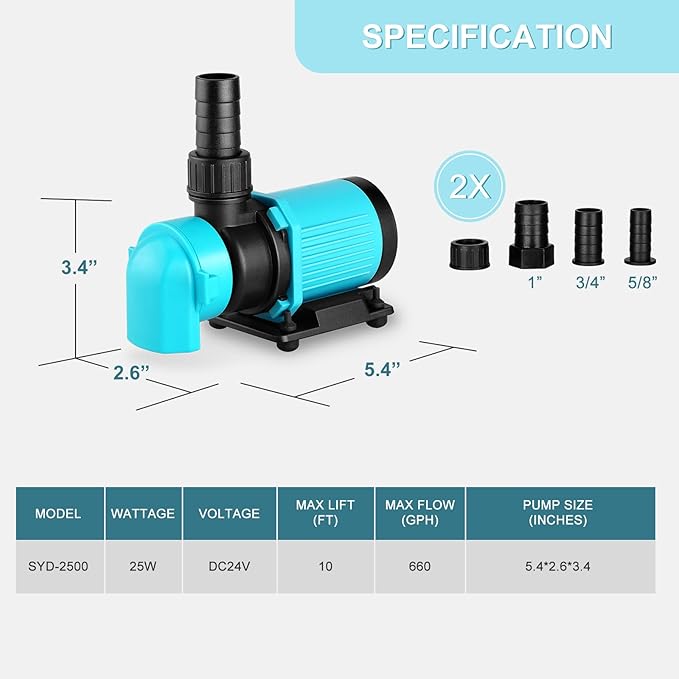 660GPH Aquarium Return pump with LCD display controller, DC 24V 25W aquarium pump for saltwater freshwater aquarium,fish tank,sump,20 speeds ECO Quiet Submersible and inline pump-PawvioPets