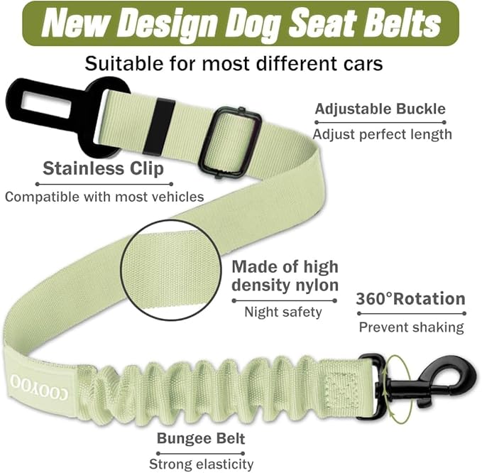 COOYOO Dog Seat Belt,Retractable Dog Car Harness Seat Belt for Car Adjustable Nylon Pet Safety Seat Belts Heavy Duty & Elastic Bungee Buffer-PawvioPets