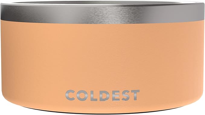 Coldest Dog Bowl - Anti Rust Metal, Non Slip, 3 Layers Insulated Stainless Steel Dog Bowls - Spill Proof & Heavy Duty - Water Bowl for Dogs, Cats & Pets, Dish Washer Safe (200 oz, Sahara Peach)-PawvioPets