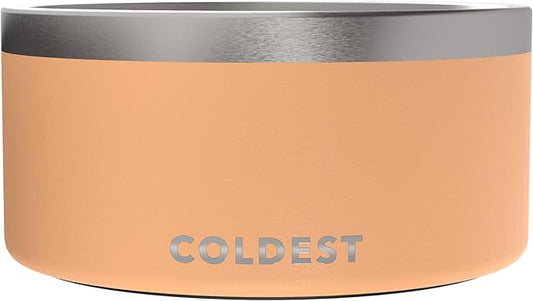Coldest Dog Bowl - Anti Rust Metal, Non Slip, 3 Layers Insulated Stainless Steel Dog Bowls - Spill Proof & Heavy Duty - Water Bowl for Dogs, Cats & Pets, Dish Washer Safe (200 oz, Sahara Peach)-PawvioPets