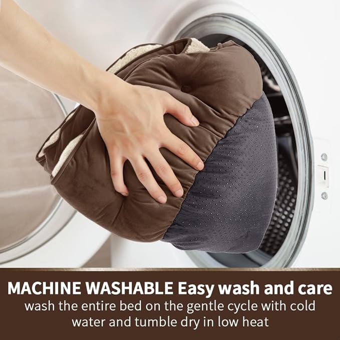 Asvin Medium Dog Bed for Medium Dogs, Cat Beds for Indoor Cats, Pet Bed for Puppy and Kitty, Extra Soft & Machine Washable with Anti-Slip & Water-Resistant Oxford Bottom, Brown, 25 inches-PawvioPets