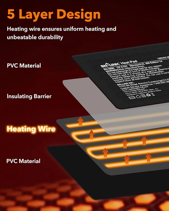 BN-LINK Reptile Heat Pad 8"X12" 16W for 30-40gal Under Tank Terrarium Heating Mat Waterproof for Turtle, Lizard, Frogs, Snake, Hermit Crab-PawvioPets