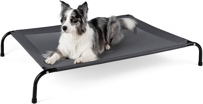 50" Lx35 Wx8 H Cooling Elevated Dog Bed for Large Dogs with Non-Slip Floor Protectors & Breathable Mesh, Raised Indoor & Outdoor Dog Cot Pet Hammock, Grey-PawvioPets